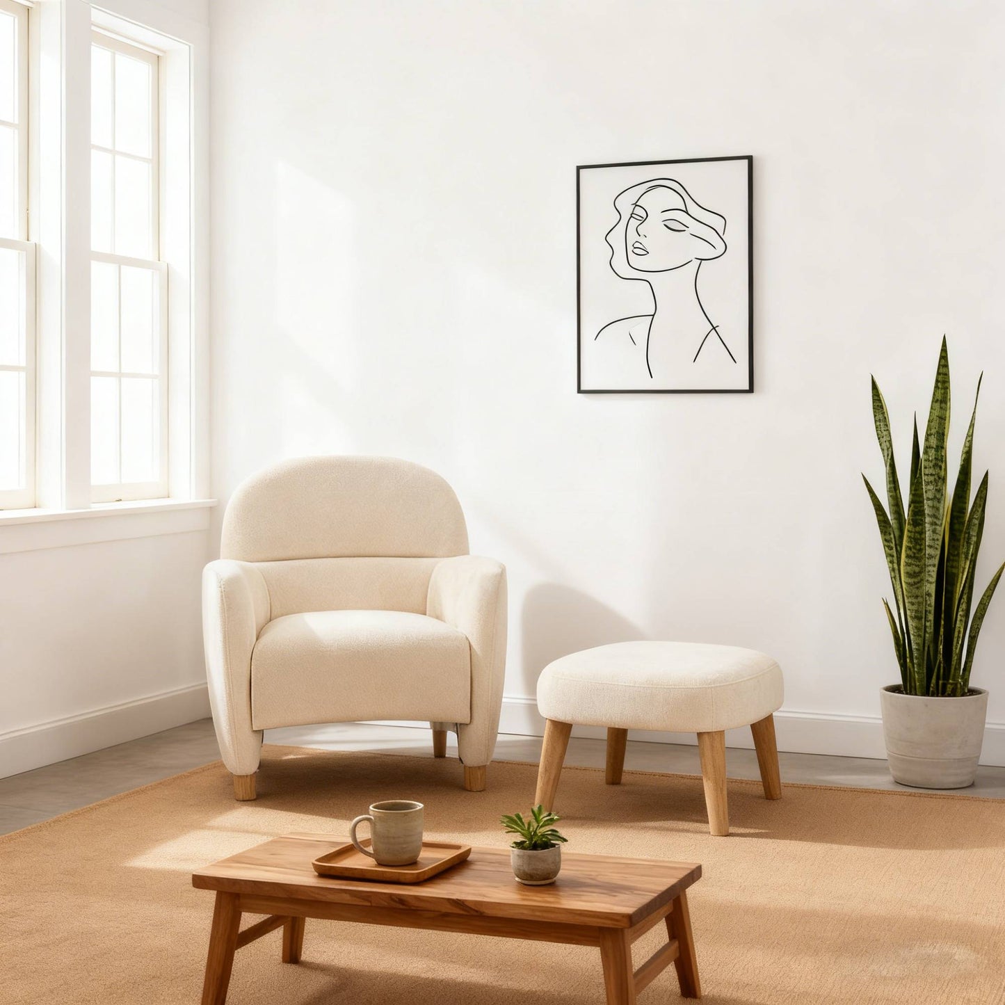Modern Lazy Chair With Footrest Ottoman - Upholstered Leisure Sofa Chair, Reading Corner Chair For Small Space