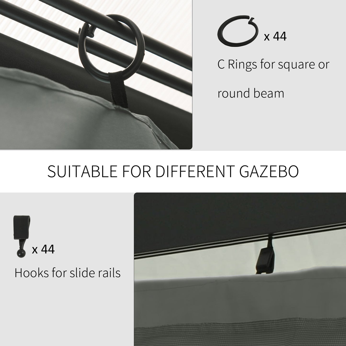 9.84' X 11.8' Gazebo Sidewall Set With Hooks/C-Rings, Gray