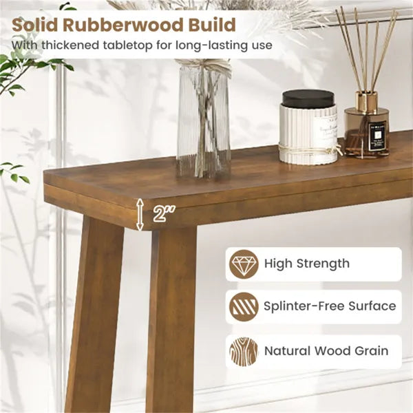 Walnut Solid Rubber Wood Narrow Console Table, 43" Space-Saving Entryway Table For Small Hallways