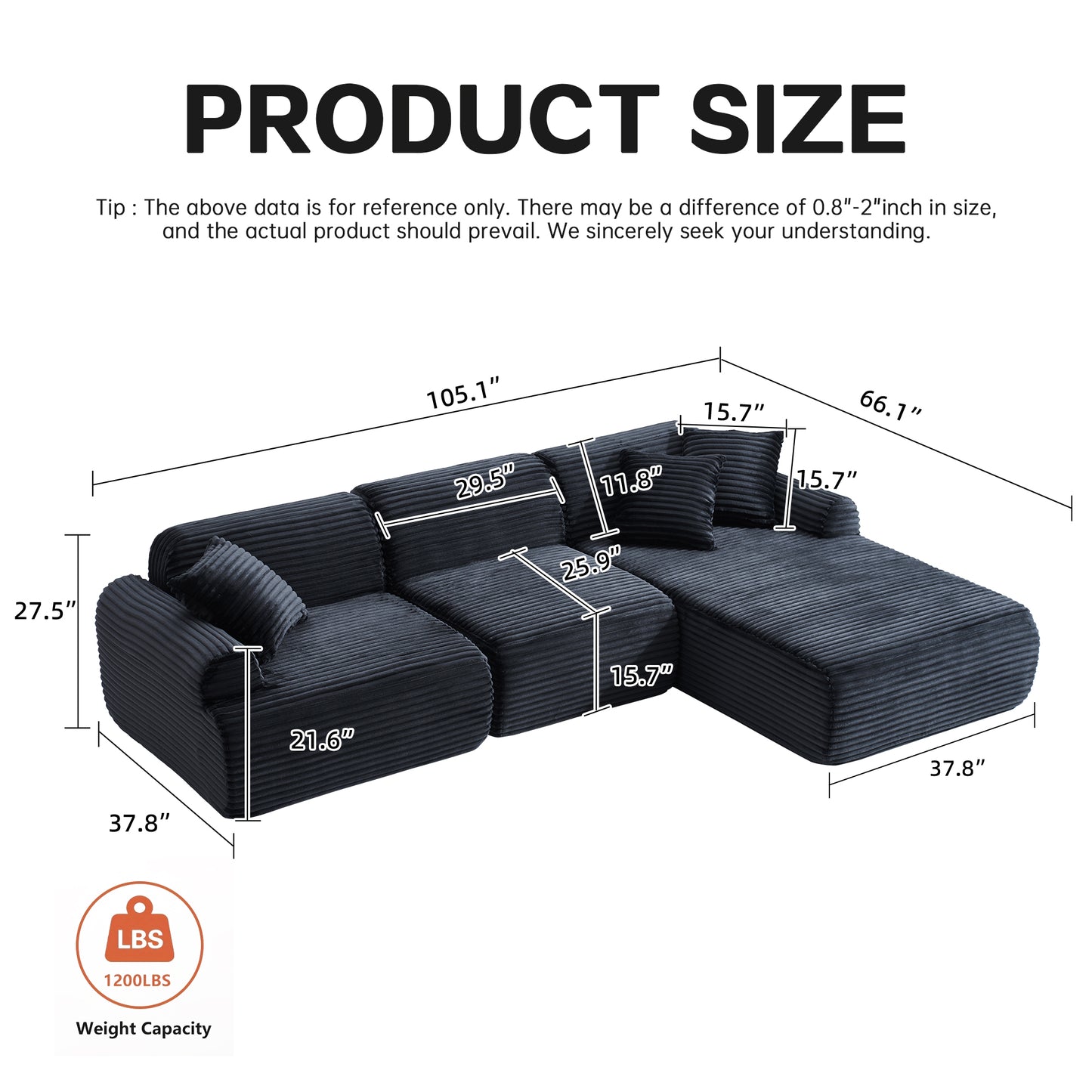 105'' Modular Sectional Sofa Couch ,Boneless Couch, Compressed Couch, Detachable And Washable, Replaceable Sofa Cover, Modern Woven-Textured Upholstery, Convertible L-Shaped Design For Living Room