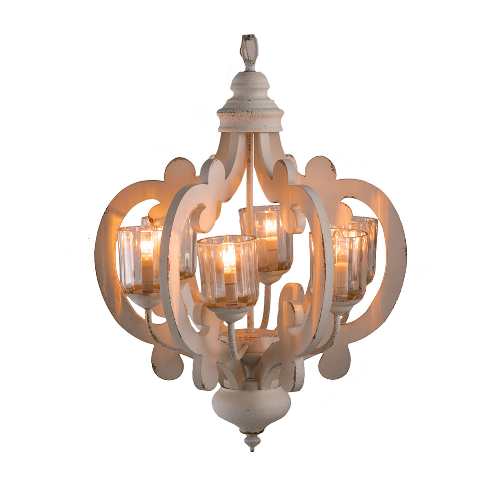 Farmhouse Chandelier, 6-Light Wood Chandelier Pendant Light Fixture With Adjustable Chain For Dining Room Living Room Entryway, Bulb Not Included
