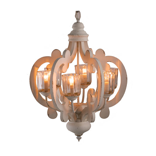 Farmhouse Chandelier, 6-Light Wood Chandelier Pendant Light Fixture With Adjustable Chain For Dining Room Living Room Entryway, Bulb Not Included