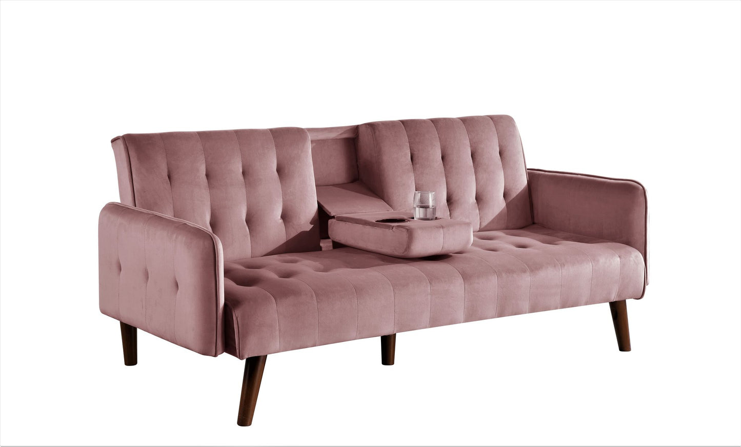 72   Sleeper Sofa Bed - Convertible Folding Backrest To Full Bed With Cup Holder & Drop-Down Table - Space Saving Linen Sofa For Small Spaces - Easy Assembly, Pink
