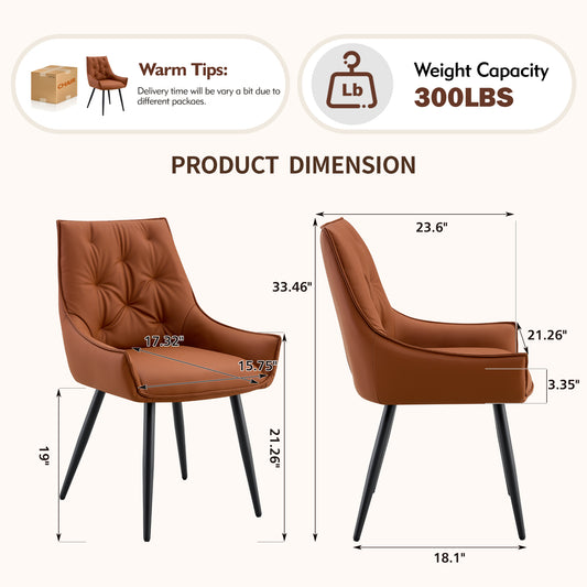 Dining Chairs Set Of 4, Camel Faux Leather Dining Room Chair, Metal Kitchen Chairs With Gold Mesh Texture And Black Sanded Legs, Flat Back Upholstered Chair  Camel, Set Of 4