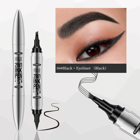 2 In 1 Microblading Eyebrow Pen, 4 Fork Tip,3D Waterproof Magic Eyebrow Pencil With Multifunctional Double Head Eyebrow Pencil With Eyeliner Pencil, Waterproof Long,light Brown,dark Brown,grey,black