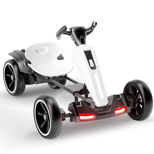 12V Electric Kids Pedal Go Kart, Folder Go Kart, Outdoor Ride On Toy With Adjustable Seat, 4 Non-Slip EVA Wheels For Boys And Girls For Age 3-6 Years Old, White