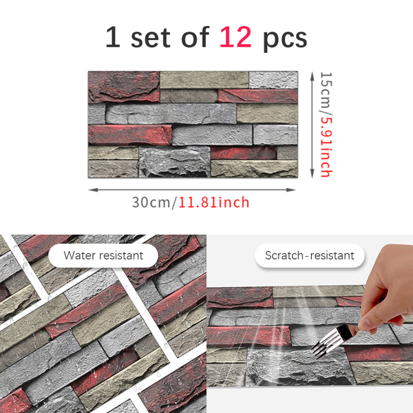 Red Stone Brick Marble Wall Sticker, PVC Easy To Clean And Waterproof, For Kitchen And Bathroom Splashback Wall Decoration