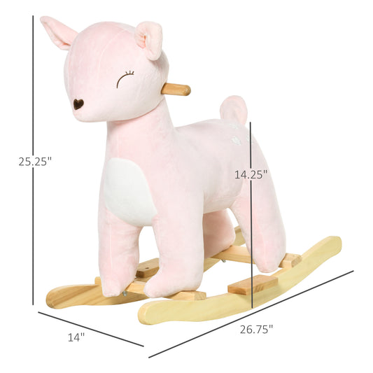 Kids Plush Ride-On Rocking Horse Deer-shaped Plush Toy Rocker With Realistic Sounds For Child 36-72 Months Pink