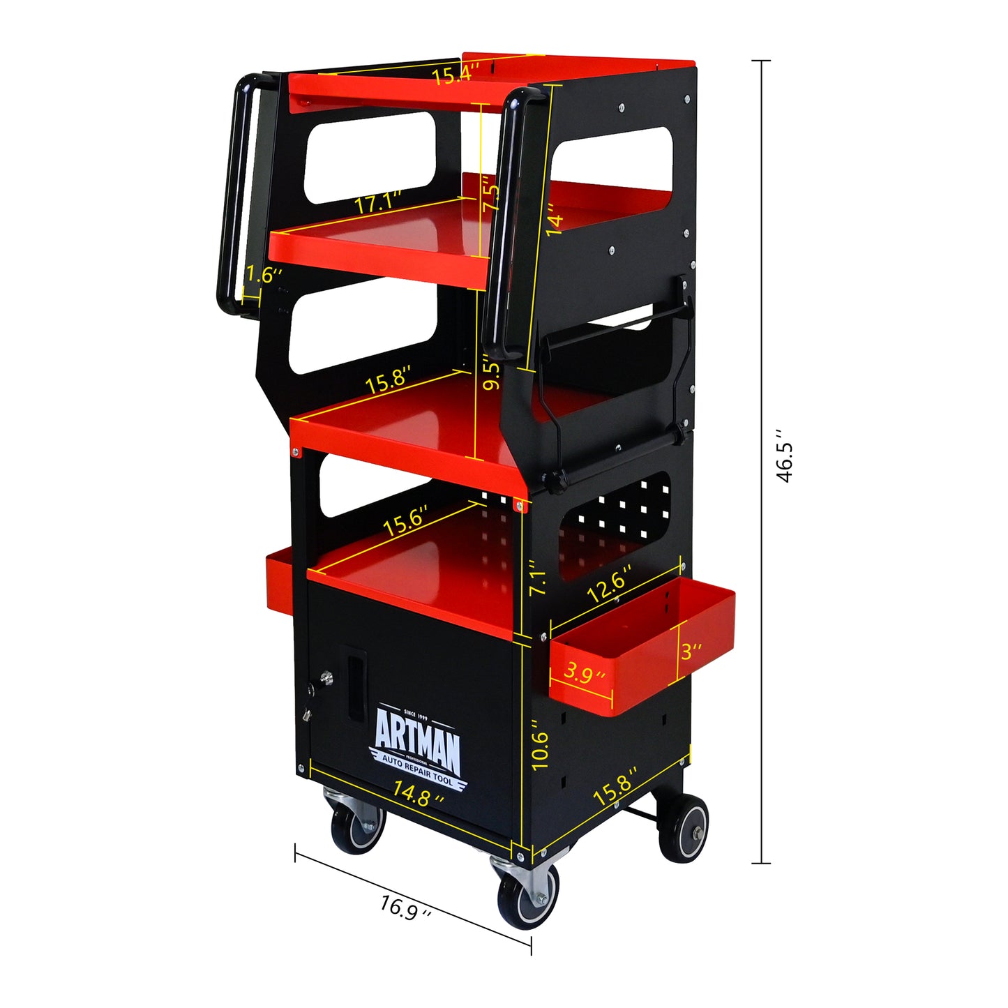 4-Level Multi-functional Diagnostic Trolley,Car Diagnostic Equipment Cart, With 360 Rotating And Lockable Casters-Black&Red