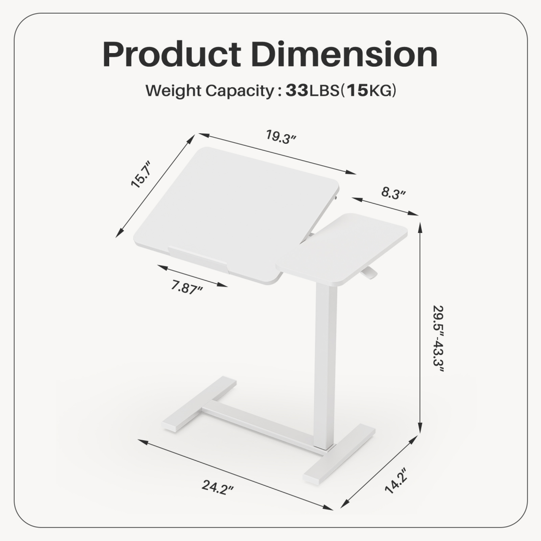 Adjustable Overbed Table With Wheels, Mobile Rolling Laptop Desk, Tilting Bedside Table For Laptop, Bed, Sofa, And Office Use, Black