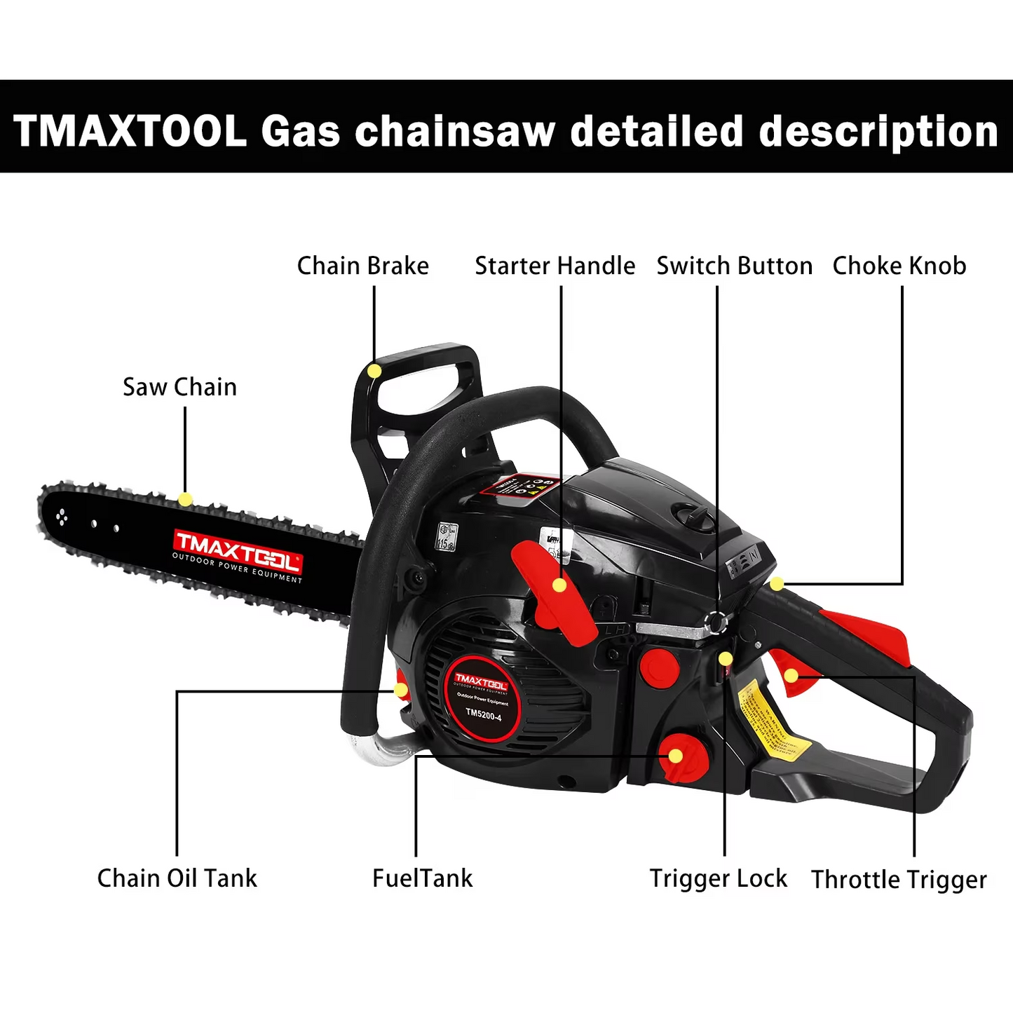 TMAXTOOL 62cc Powerful 20 Inch  16 Inch Gas Chainsaw With 2 Stroke Perfect For Pruning, Limbing, And Sawmill Operations-black
