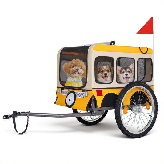 Large Folding Bike Trailer For Dogs - 20x2 1 8 Inches Wheels, Heavy-Duty Steel Frame, Spacious Design, All-Terrain Cycling, Jogging & Camping Adventure, Yellow