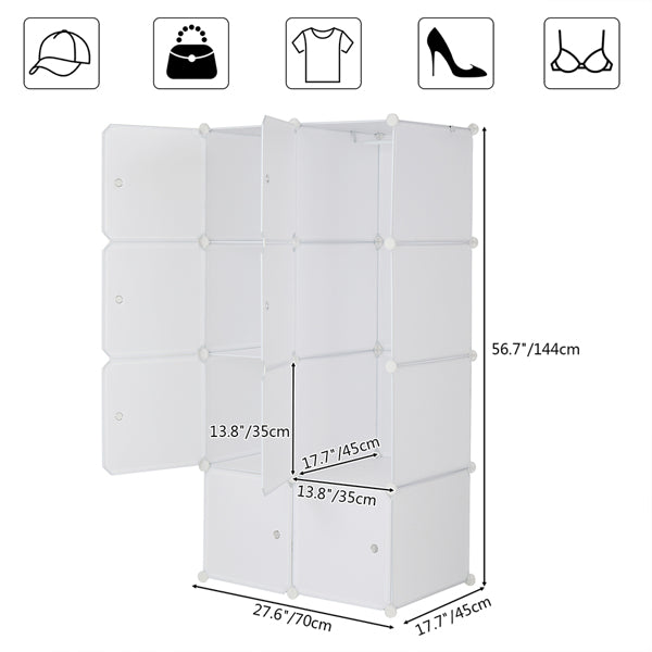 Deepened 4-layer 8-compartment Cube-shaped Wardrobe With 1 Hanging Rod, Plastic And Steel Wire, 72x47x142cm, Natural White Door, Natural White Cabinet Body, N001, Freely Assembled, DIY Style.