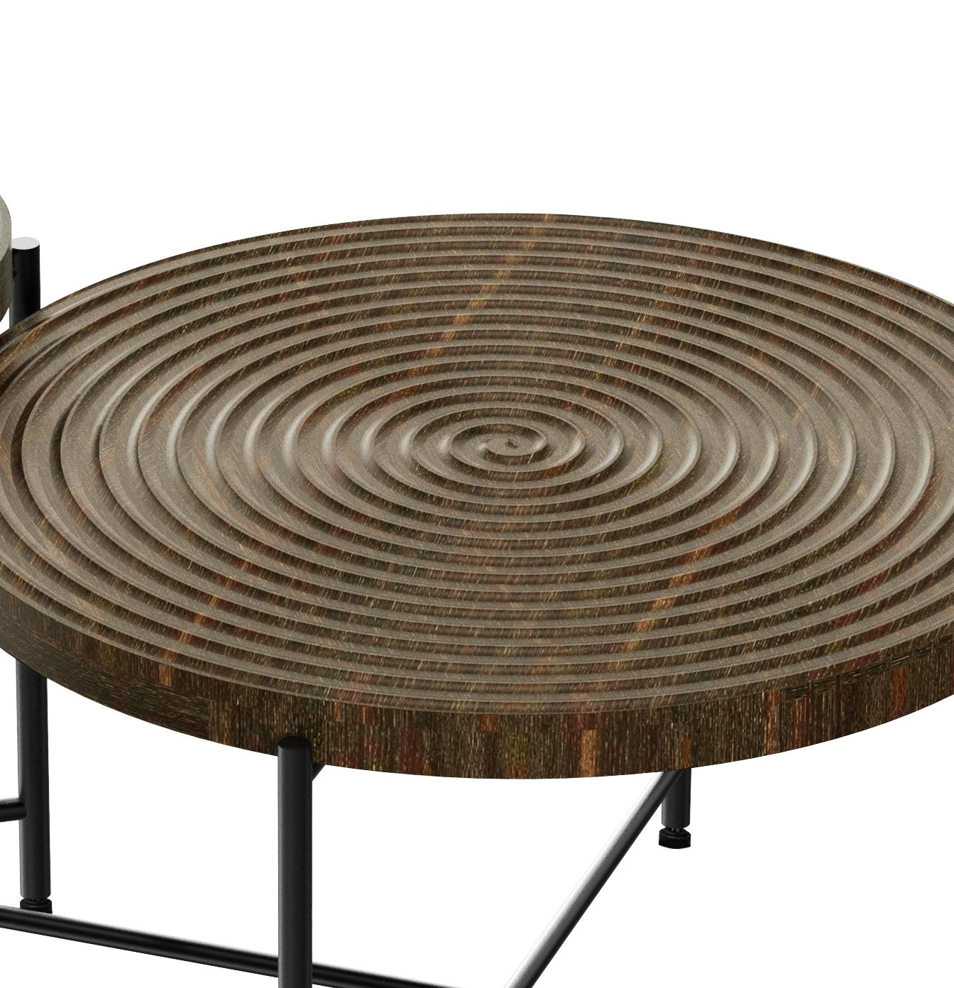 2-Piece Coffee And End Table Set -Waterproof MDF With PVC Cover, Distressed Cylindrical Design, Black Metal Legs -Classic Rustic Charm, Dark Walnut