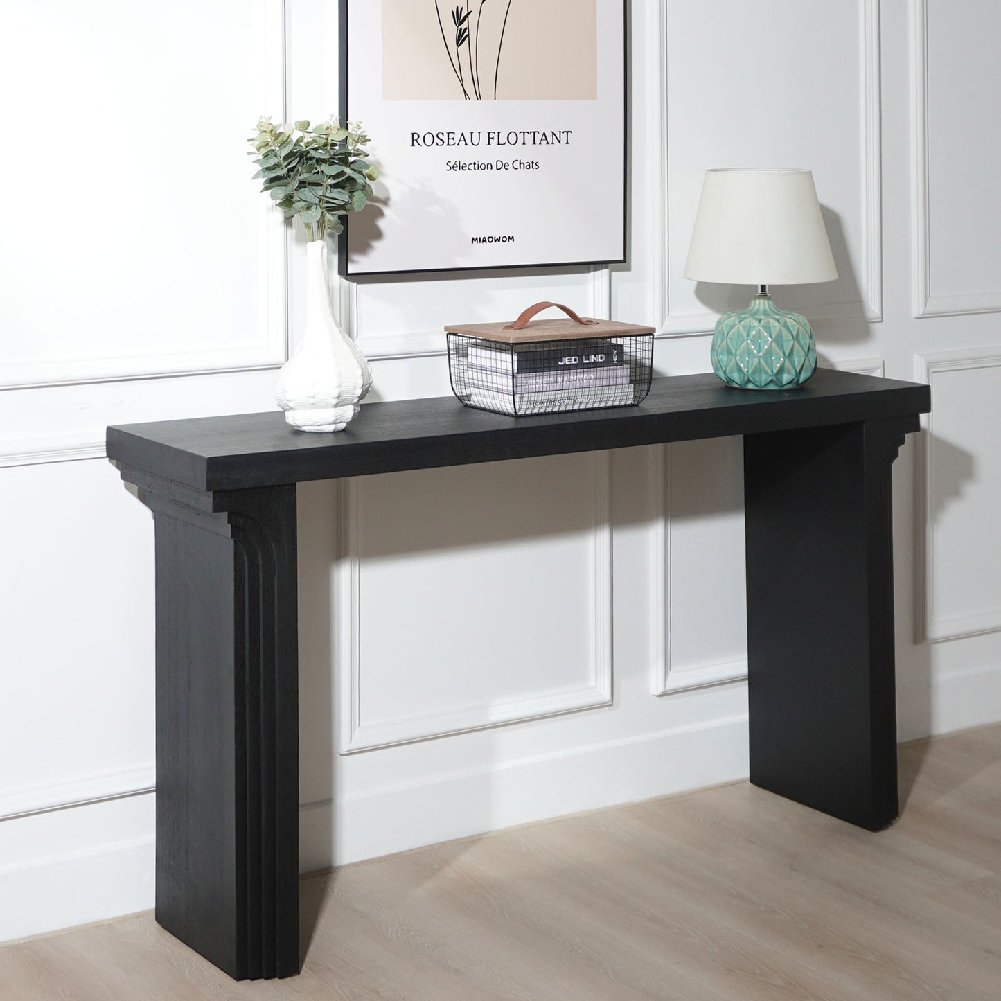 58in Modern Minimalist Black Wooden Console Table For Entryway, Living Room, And Hallway  - Versatile Decorative Accent