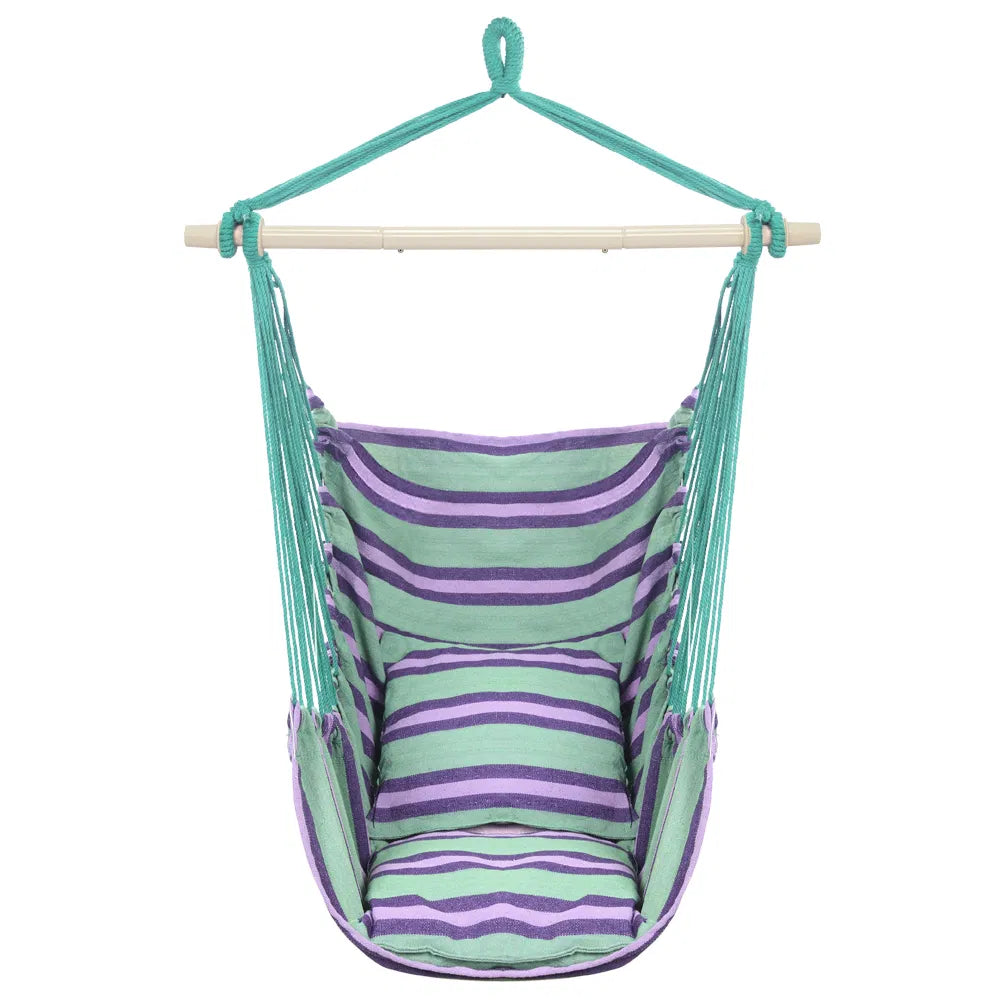 Distinctive Cotton Canvas Hanging Rope Chair With Pillows Green