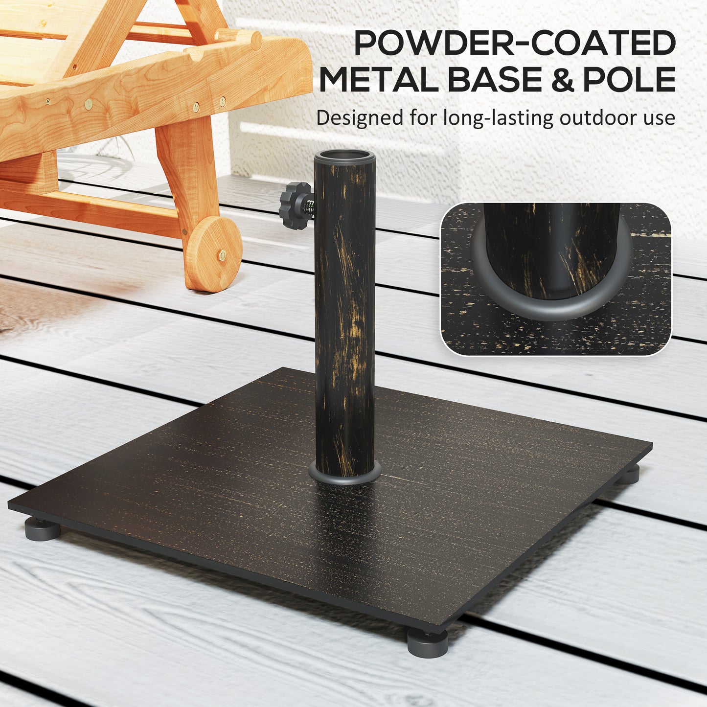 Square Patio Umbrella Base, 29 Lbs Metal Umbrella Stand Base With Adjustable Foot Pads, Heavy Duty Patio Umbrella Holder For 1.5"/1.9" Umbrella Poles For Outdoor, Lawn, Poolside, Bronze