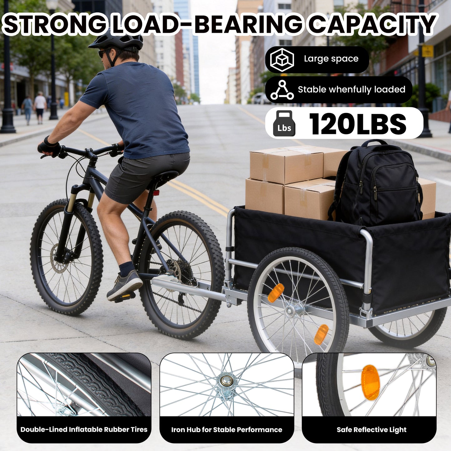 Foldable Bicycle Bike Cargo Trailer With 20  Wheels  Removable Cover  Folding Frame Quick Release  Bike Cart Bike Wagon Trailer For Luggage  Tools  Groceries. Black Gray