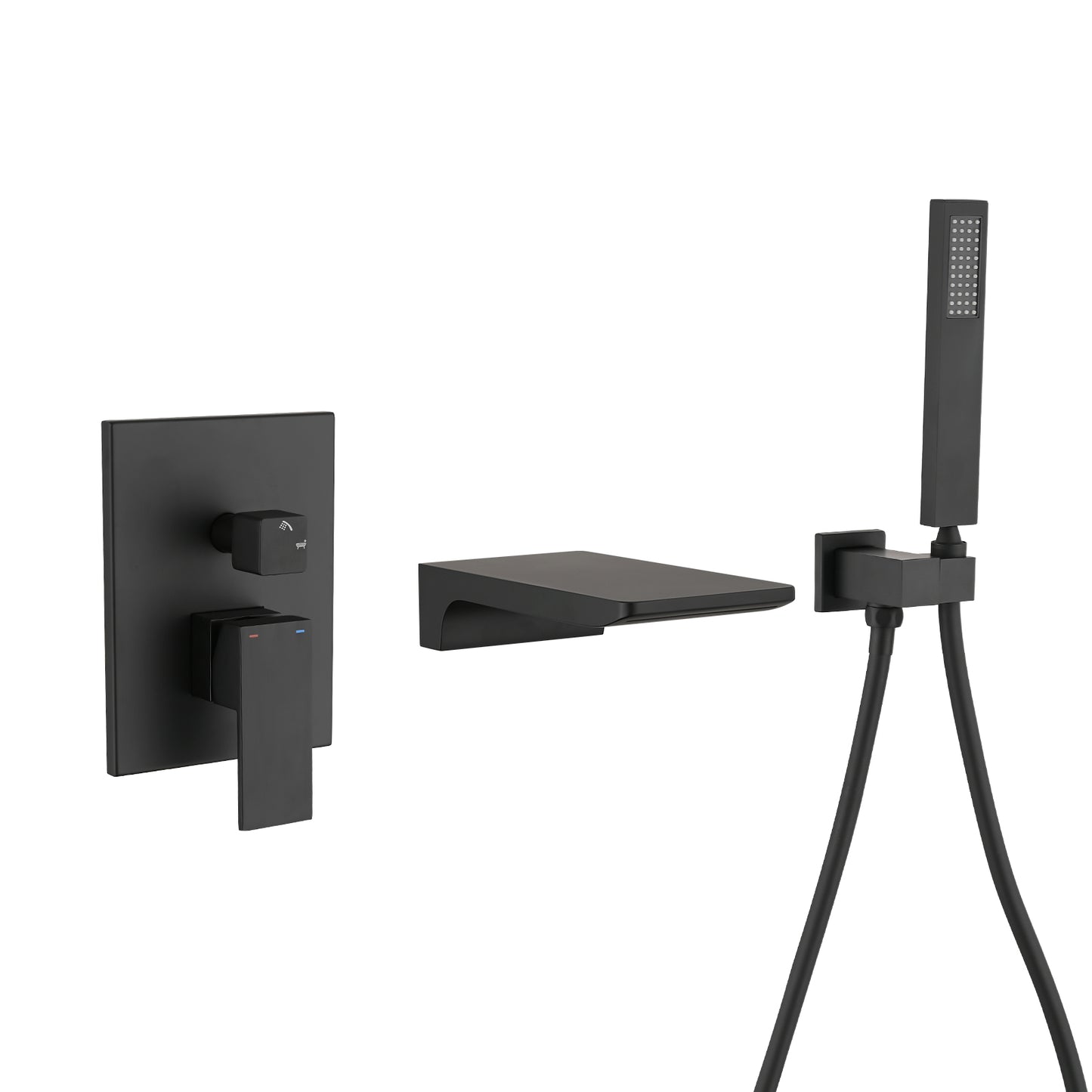 Modern Style Matte Black Wall Mount Tub Filler Bathroom Bathtub Faucet Shower Set