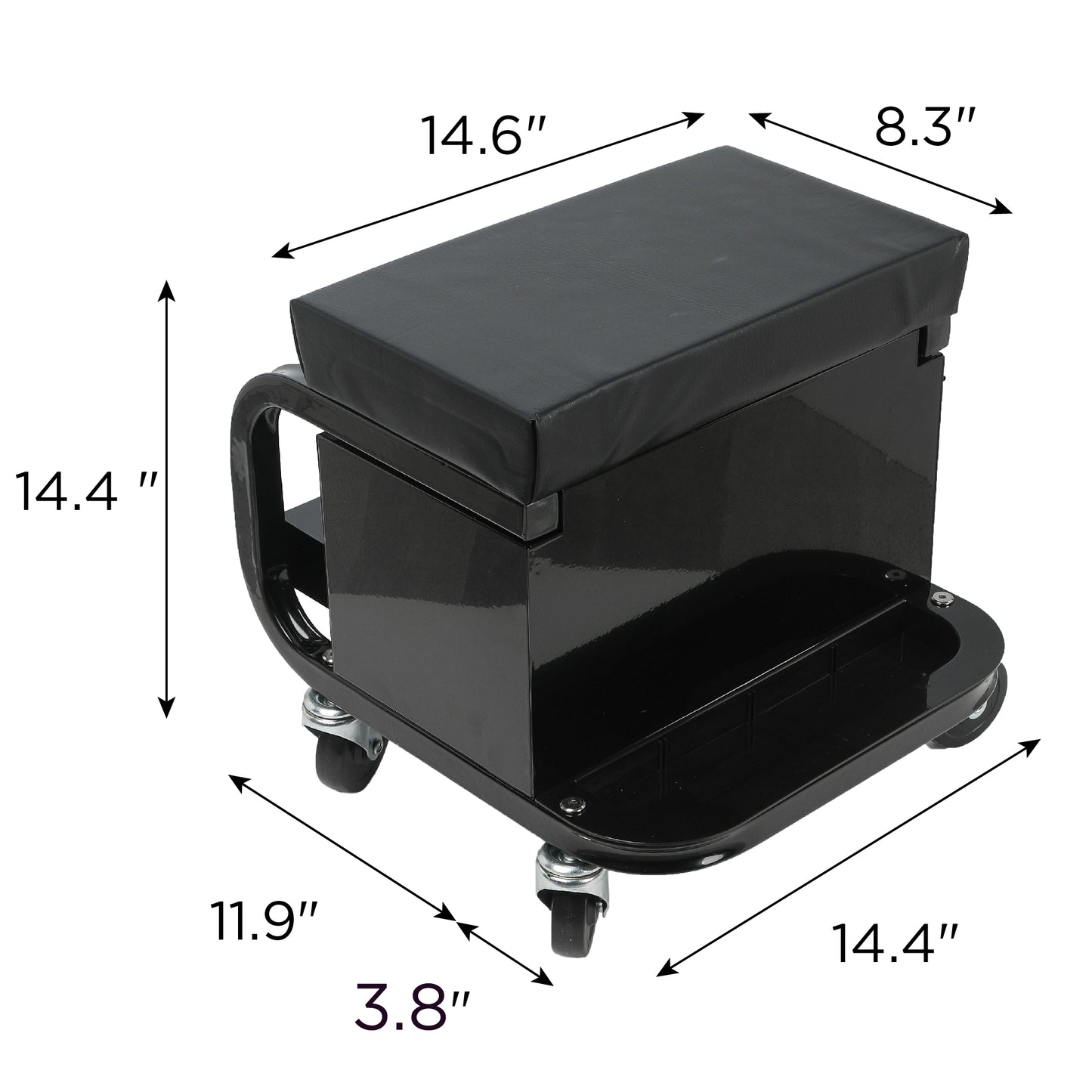 Rolling Creeper Garage Shop Seat With Three Built-in Drawers, Rolling Tool Chest,Black
