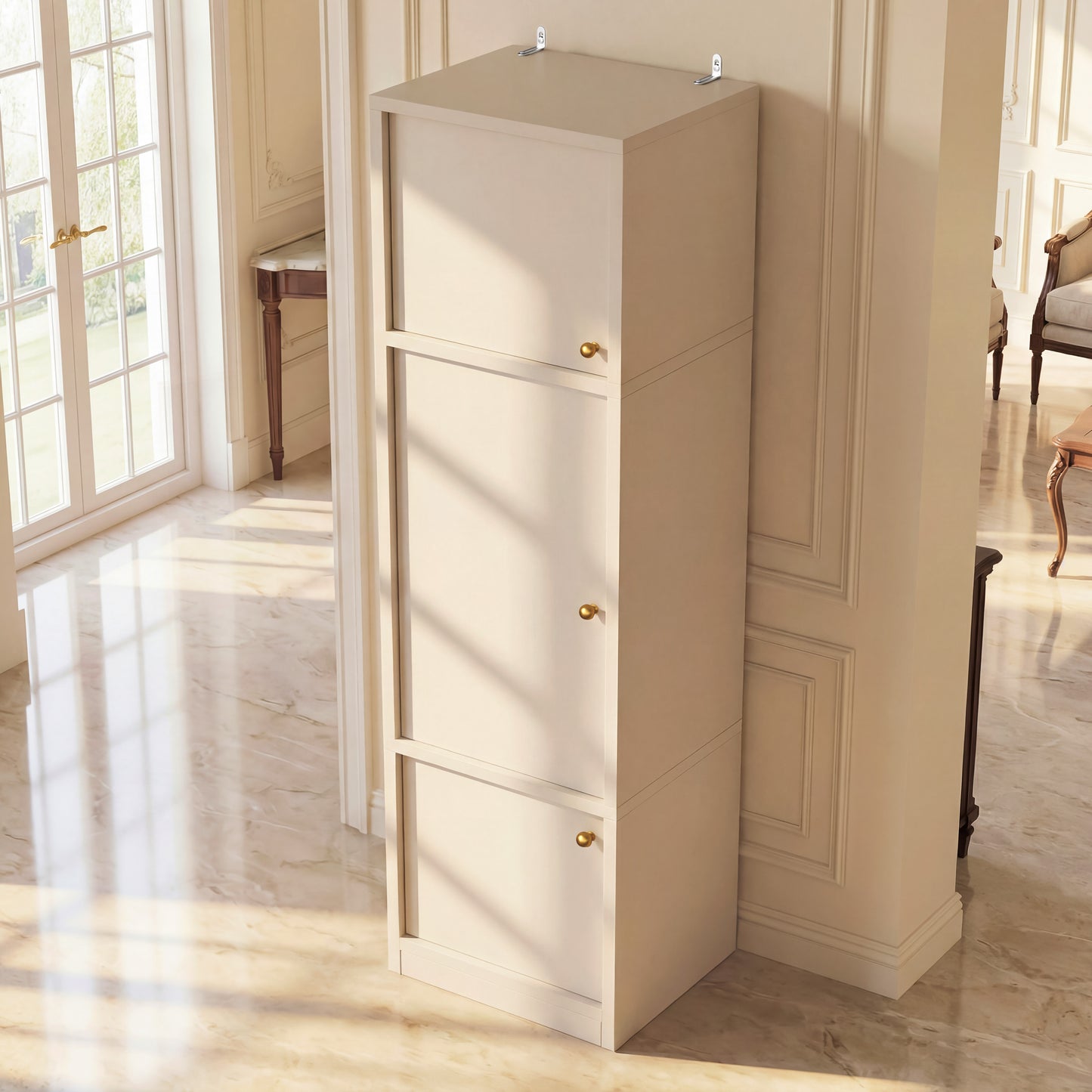 Tall Narrow Pantry Cabinet 71 Inch Freestanding Storage Cabinet With Doors And Shelves, Adjustable Shelves, Drawer & Anti-Tip Kit, E1-Grade Wood, Warm White For Bathroom Storage Cabinet, Small Spaces