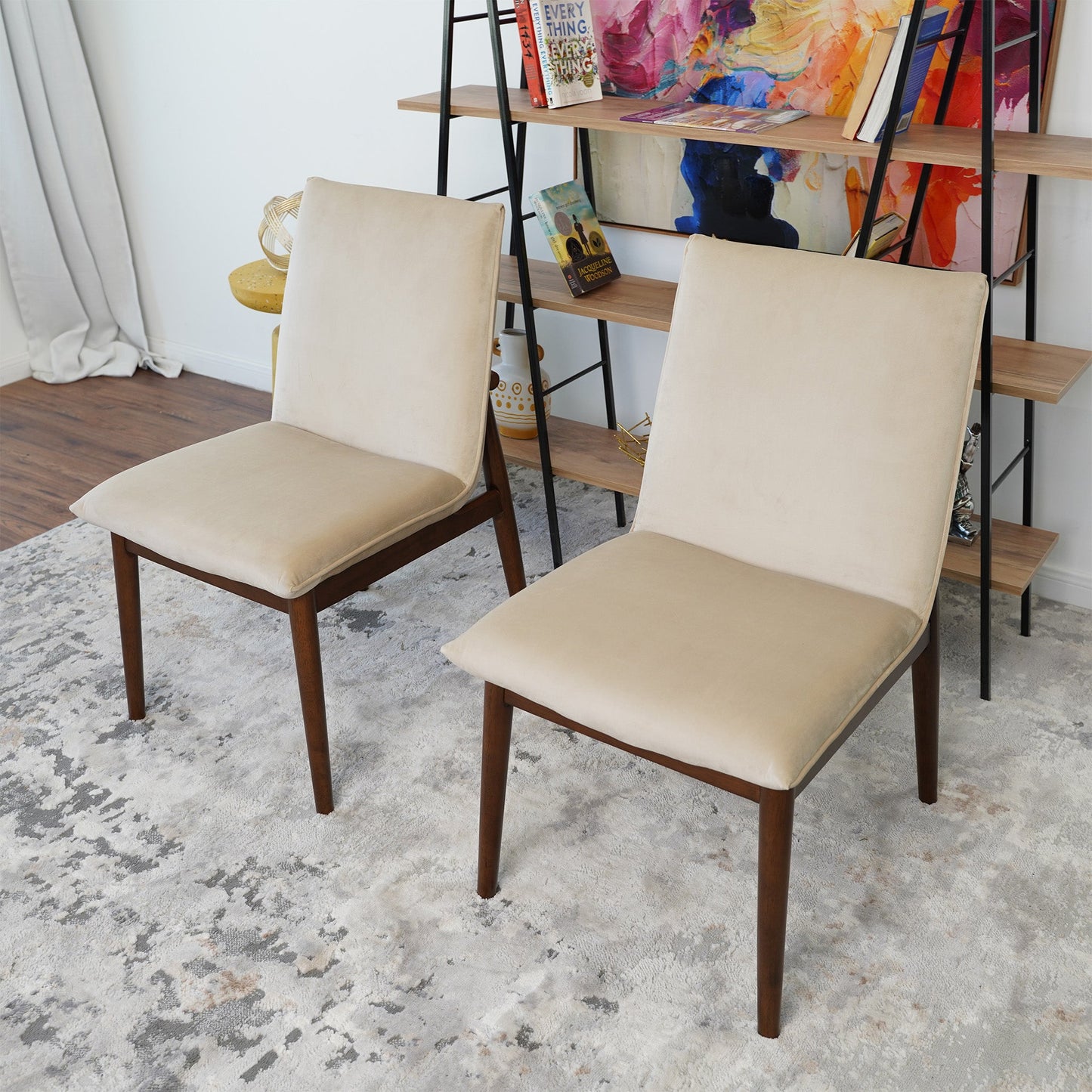 Monza Beige Velvet Dining Chair   Set Of 2   For Dining Room, Kitchen, Restaurant, Banquet, Bar Padded Chairs Armless Design With Solid Wood Legs