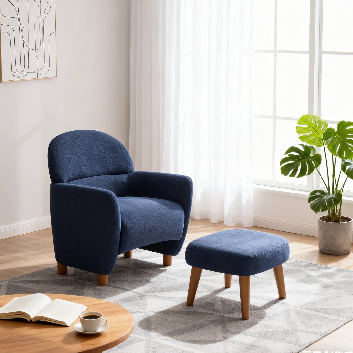 Modern Lazy Chair With Footrest Ottoman - Upholstered Leisure Sofa Chair, Reading Corner Chair For Small Space