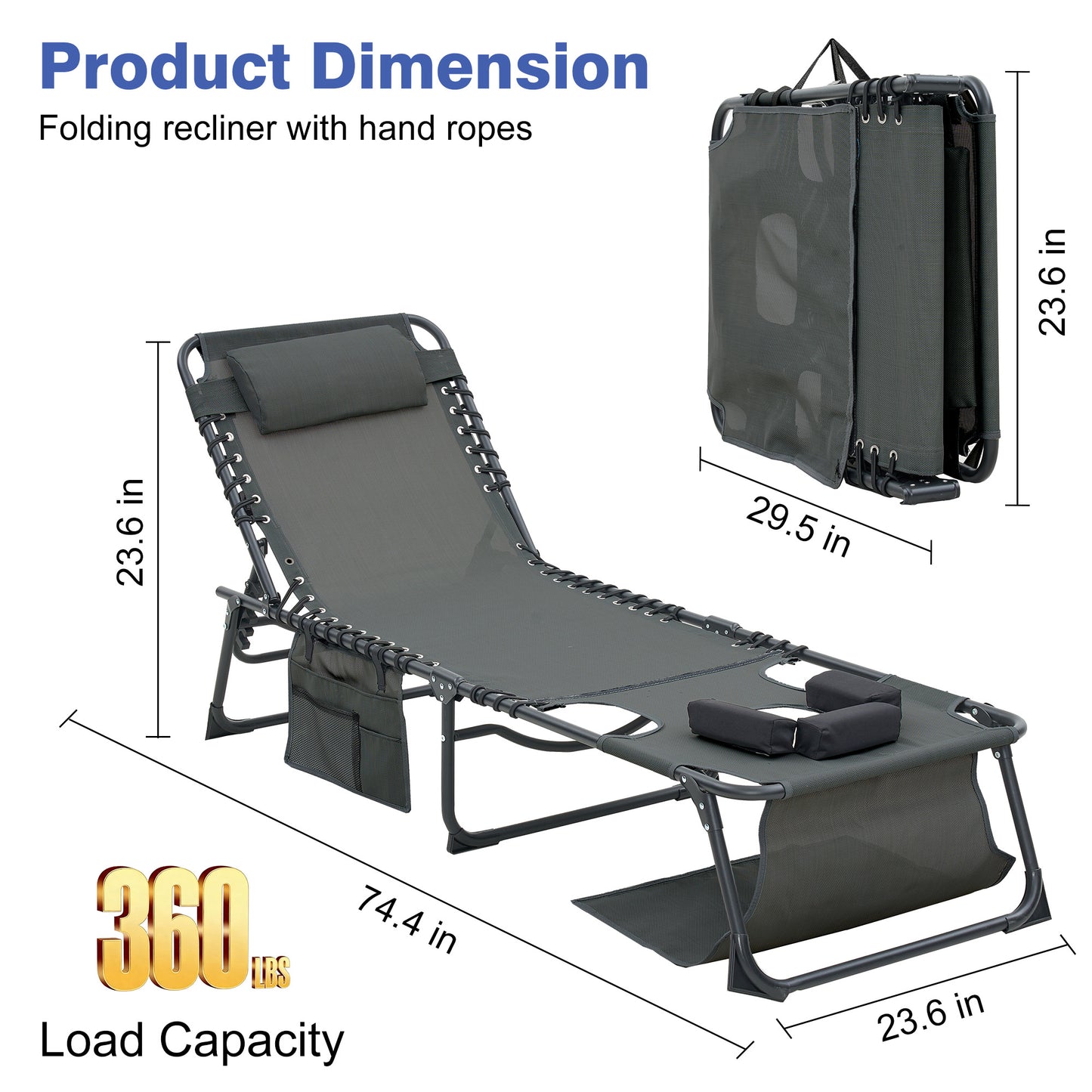 Face Down Chaise Lounge Chair 5-Position Adjustable Sunbathing, Foldable Tanning Chair With Face& Arm Holes, Outdoor Recliner Chair For Pool, Beach, Patio, Lawn  Black, 2 Pcs