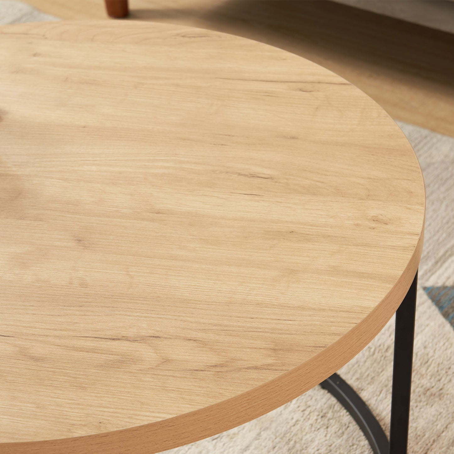 31.5  Round Coffee Table For Living Room, Modern Industrial Wood Circle Center Table With Sturdy Metal Legs, Thick Scratch-Resistant Top, Natural Oak Finish