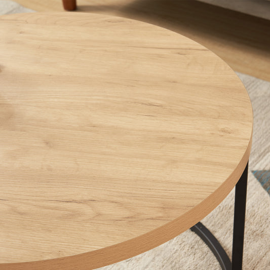 31.5  Round Coffee Table For Living Room, Modern Industrial Wood Circle Center Table With Sturdy Metal Legs, Thick Scratch-Resistant Top, Natural Oak Finish