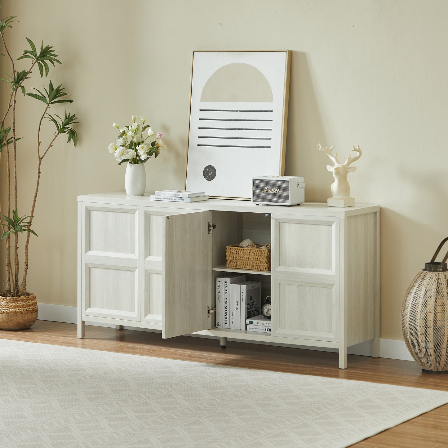 67  Modern Sideboard Storage Cabinet With Tip-on Opening, Soft-close Hinges, And Tilt-proof Wall Mount, Bedroom Dresser.Light Grey.