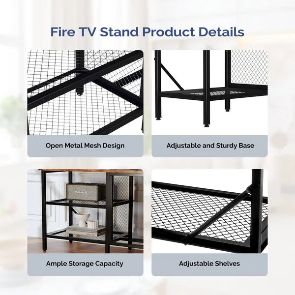 58' Weathered Wood Fireplace TV Stand Console Table With 4 Shelves, For 18' Electric Fireplace Insert