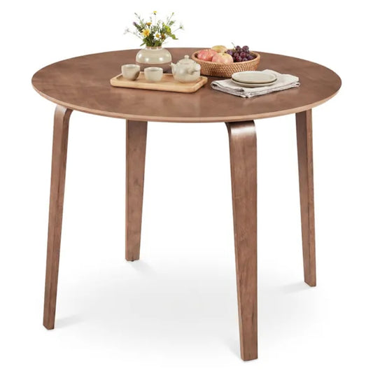 37.5" Round Dining Table, Solid Rubber Wood Legs For 4 People (Walnut)