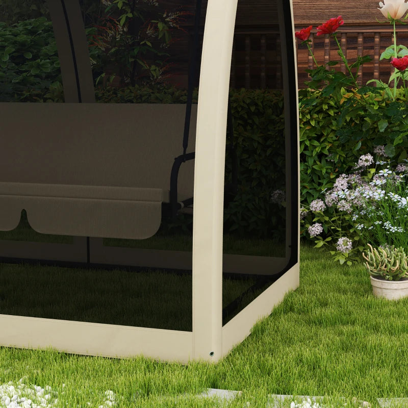 3 Seat Outdoor Swing Chair Convertible Covered Day Bed With Canopy, Mesh Netting, Steel Stand For Garden, Patio, CoffeeFor Multiple Packages, Please Pay Attention To The Detailed Dimensions And Weight