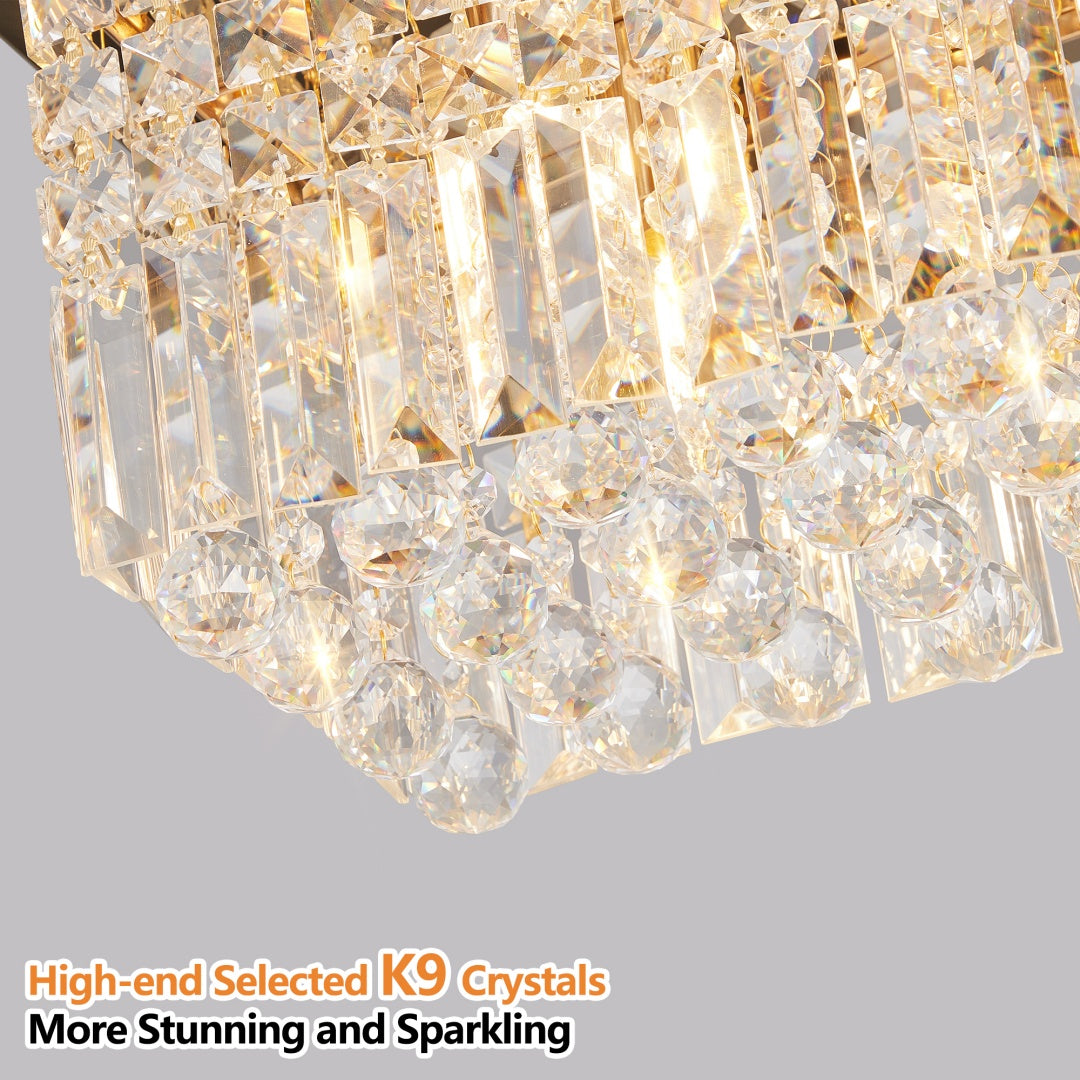 Modern Crystal Chandelier For Dining Room 8-Light Gold Rectangle Raindrop Chandelier Contemporary Rectangular Pendant Light Fixture For Kitchen Island Bar L39.4  X W9.8   X H8.7  Bulb Not Included