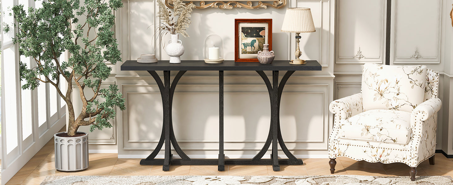 U- Style 59.8  Wooden Console Table With Oak Veneer Top Farmhouse Entryway Table With Rubber Wood Slender Curved Legs Perfect For Living Room Entryway Hallway  Dining Spaces.