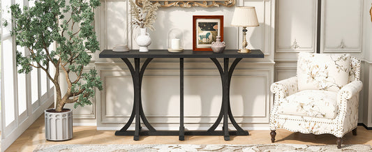 U- Style 59.8  Wooden Console Table With Oak Veneer Top Farmhouse Entryway Table With Rubber Wood Slender Curved Legs Perfect For Living Room Entryway Hallway  Dining Spaces.