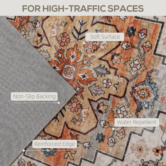 Area Rug 8x10, Machine Washable Rug, Non-Slip Boho Print Pattern Medallion Carpet For Living Room, Bedroom, Tawny Brown
