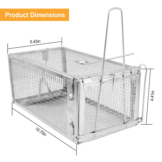 Humane Live Animal Trap, Galvanized Steel Mouse Cage Trap With Sensitive Gravity Pedal, Escape-Proof Design, Reusable Rodent Catcher For Home Yard Garage Restaurant