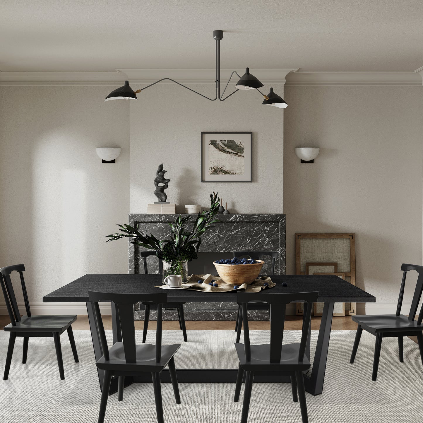 Rectangular MDF Dining Table Mid Century Modern  For Dining Room Balcony Cafe Bar Conference Matt Black