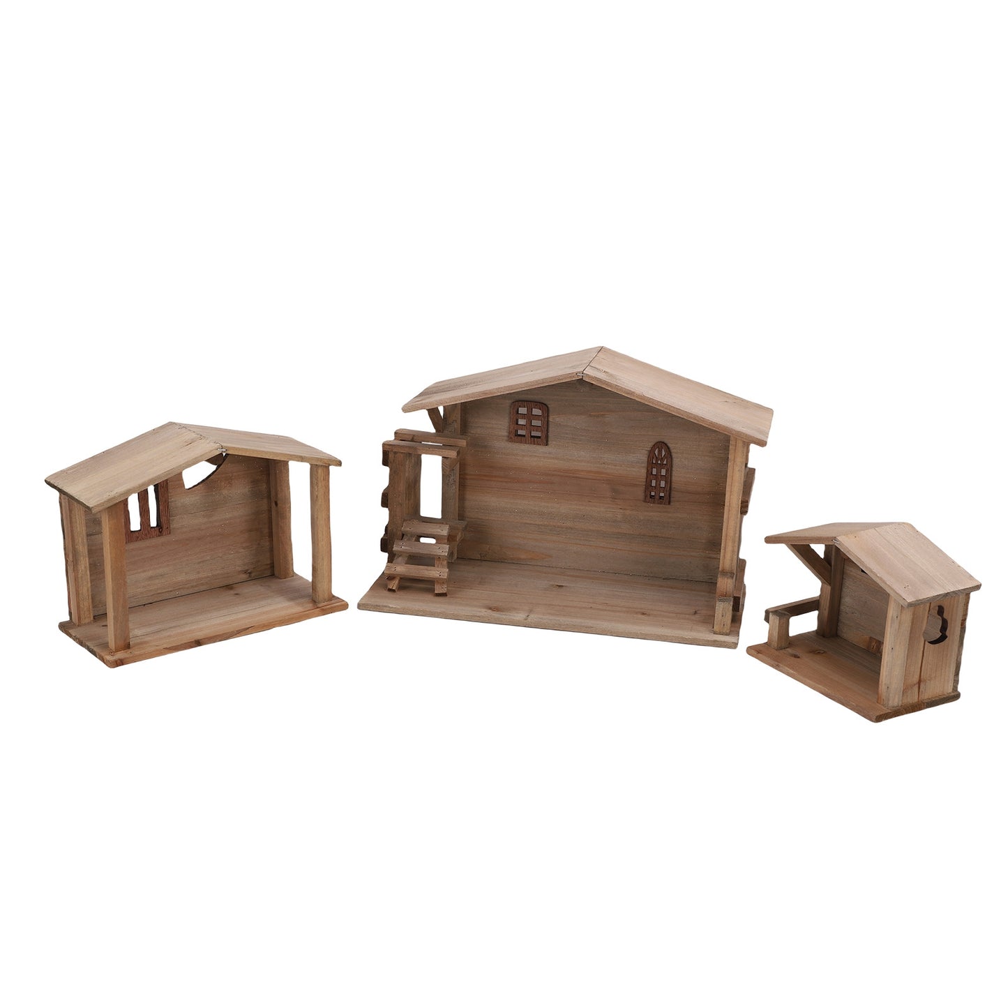 Xmas Wooden Stable Decor Solid Wood Rustic Stackable House Ornament Tabletop Decor With Stable For DIY Holiday Kitchen Table Fireplace