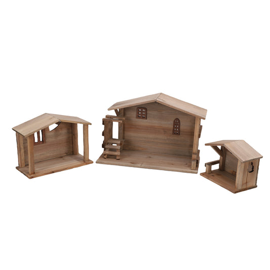 Xmas Wooden Stable Decor Solid Wood Rustic Stackable House Ornament Tabletop Decor With Stable For DIY Holiday Kitchen Table Fireplace