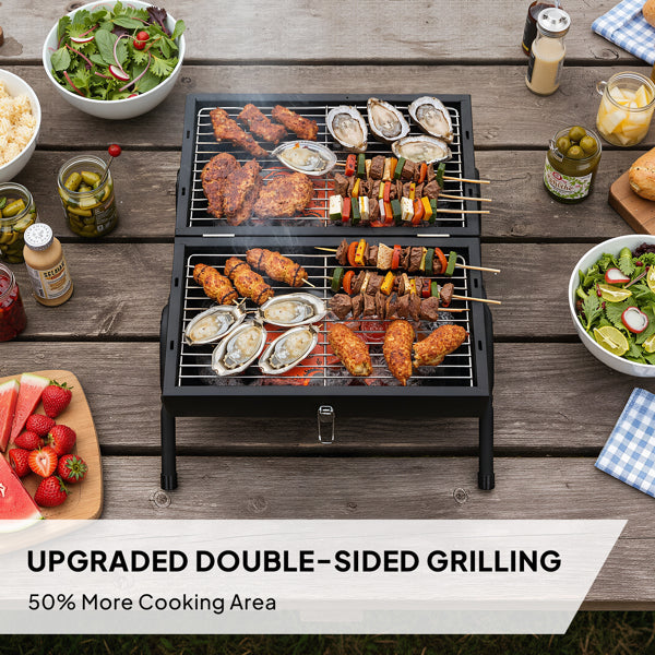 Portable Charcoal Grill Outdoor Stove, Two Side Carbon Griller For BBQ, Tabletop Barbecue Grill For Outdoor Camping  Party, Black
