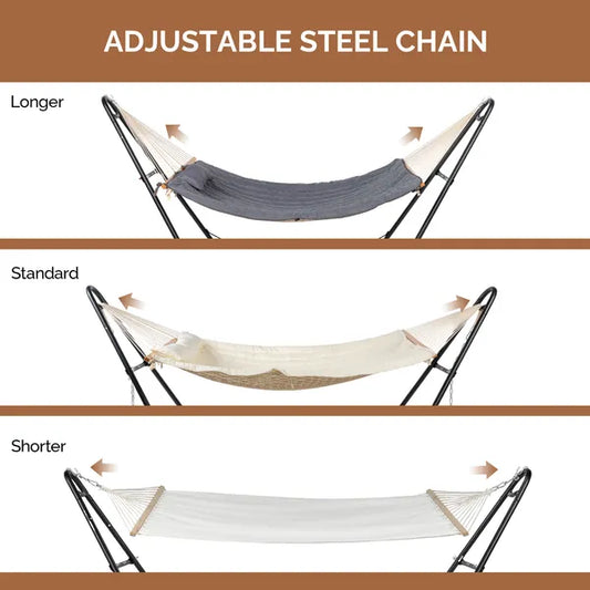 Hammock With Stand, Double-Barrel Hammock With Hammock Bed, Heavy Duty Adjustable Hammock Set For Outdoors, Patio, Yard, Garden, Beige