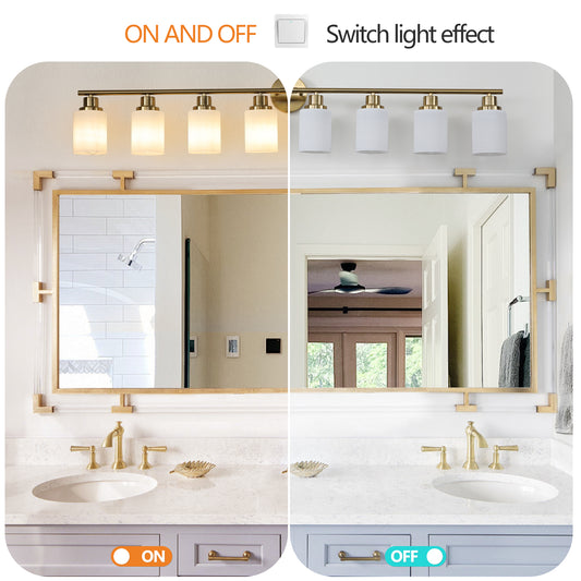 52  Modern 8-Light Vanity Wall Sconce, Golden Finish With Frosted Glass Shades For Bathroom Or Hallway Lighting  No Bulbs