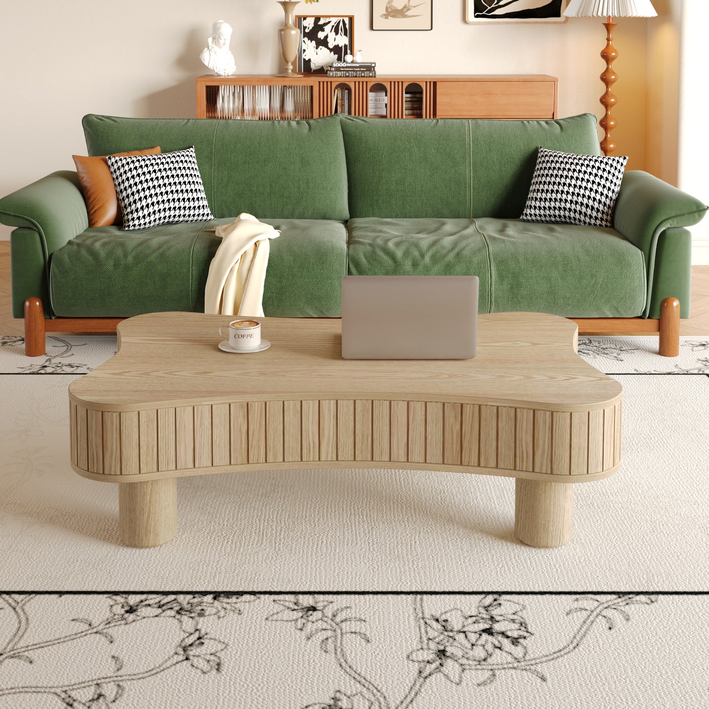 Lift Top Coffee Table For Living Room 42 - Fluted Panel Hidden Storage, Silent Hydraulic Lift, Curved Safety Corners, 5 Min Assembly  27W X 13-18.9H,Natural Wood