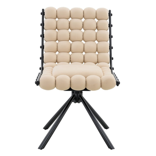 Set Of 2 Beige Puffy Bubble Chair Ball Chain Chair Velvet Dining Chairs With Black Legs, Modern Tufted Accent Chairs For Dining Room & Kitchen