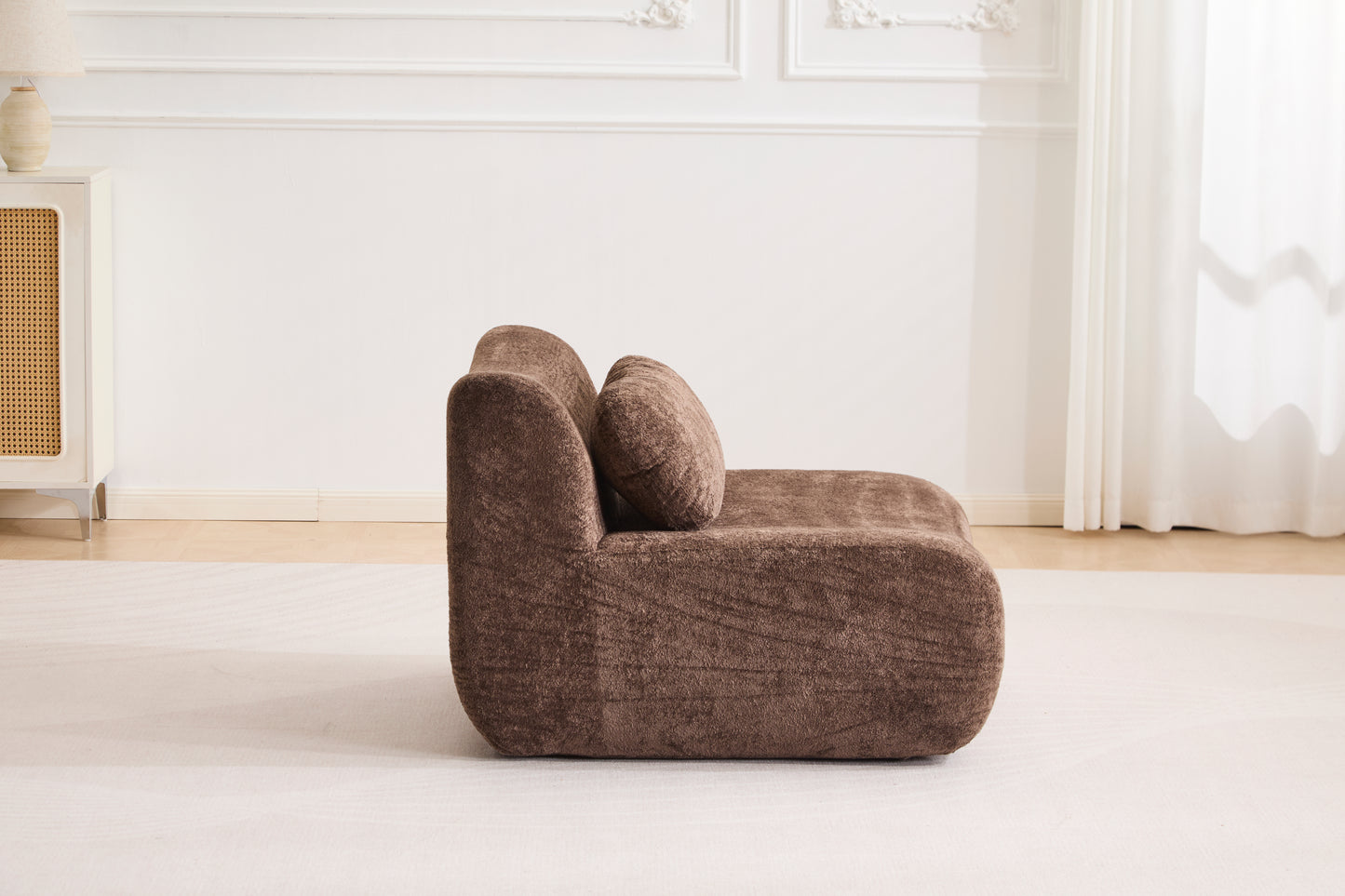 Compression Wave Sofa, Convertible Floor Sofa Bed, DIY Boneless Modular Sectional Sofa, No Assembly Required, Rabbit Velvet Fabric, With 1 Single Sofa,Choclate