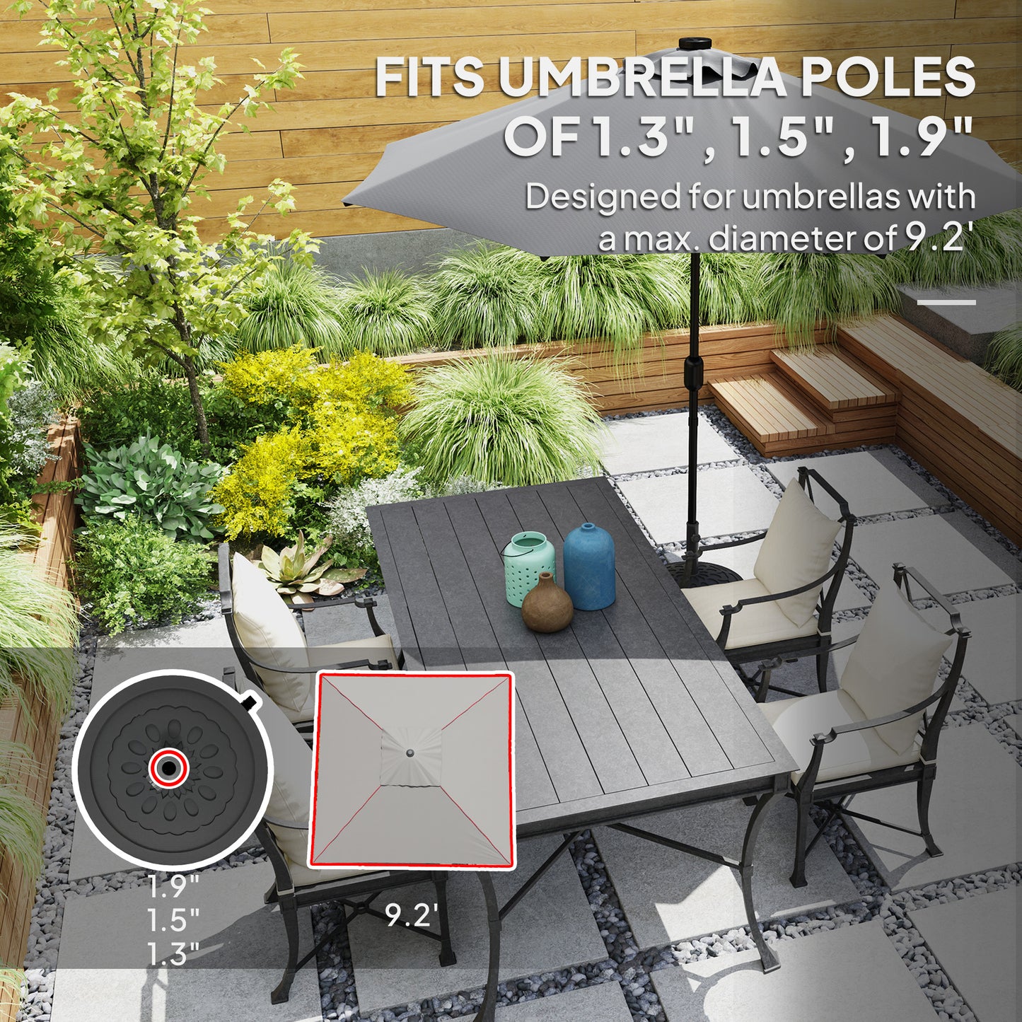 Round Patio Umbrella Base With Wheels, 46 Lbs Resin Umbrella Stand Base, Heavy Duty Patio Umbrella Holder For 1.3"/1.5"/1.9" Umbrella Poles For Outdoor, Lawn, Poolside, Black
