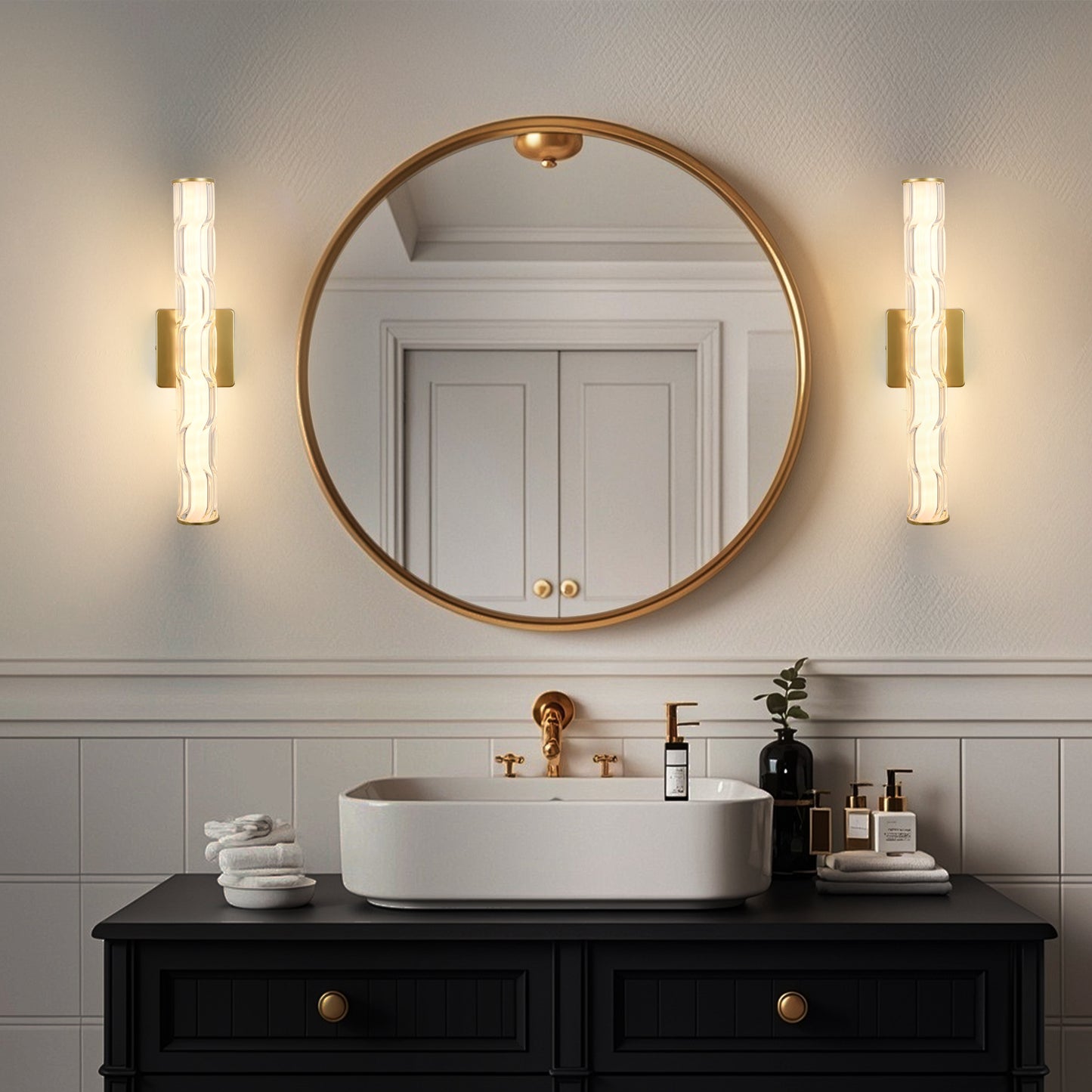 19.7in Gold Bathroom Wall Sconce Set Of 2, Modern Single Sconce Wall Lighting, Upgrated K9 Crystal Bronze Wall Light, Bedroom Vanity Sconce, Wall Lamp For Living Room, Stairway, Hallway